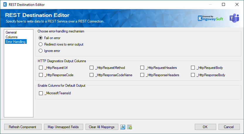 SSIS REST Microsoft Teams Destination - Error Handling